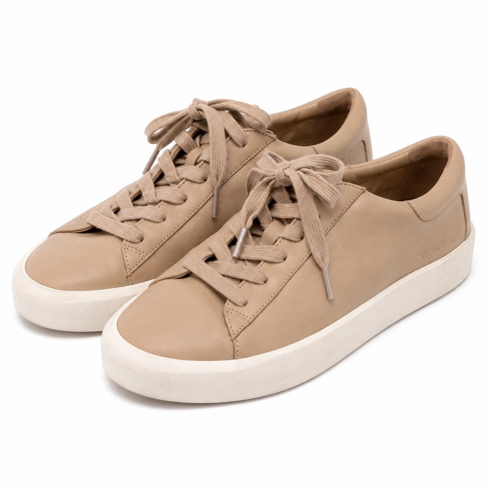Vince Keoni Leather Sneakers Women 9 Nude Tan Low Top Minimalist Shoes